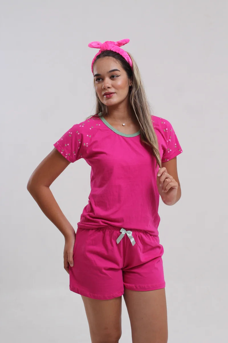 Pijamas Feminino Short Doll Manga Curta Pink